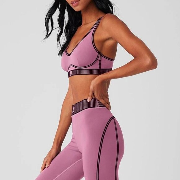Alo Yoga Airlift High-Waist 7/8 Line Up Legging And Bra Set In Pink - Picture 4 of 6
